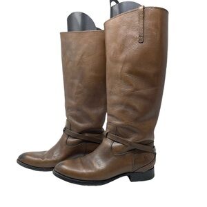 Frye Lindsay Brown Knee High Equestrian Boot #76976 Slim Leather Strap Size 7.5